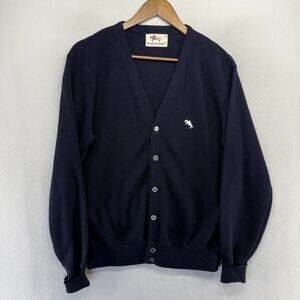 Vintage Steeplechase Cardigan Sweater Men's medium Blue Navy Western Preppy 90s